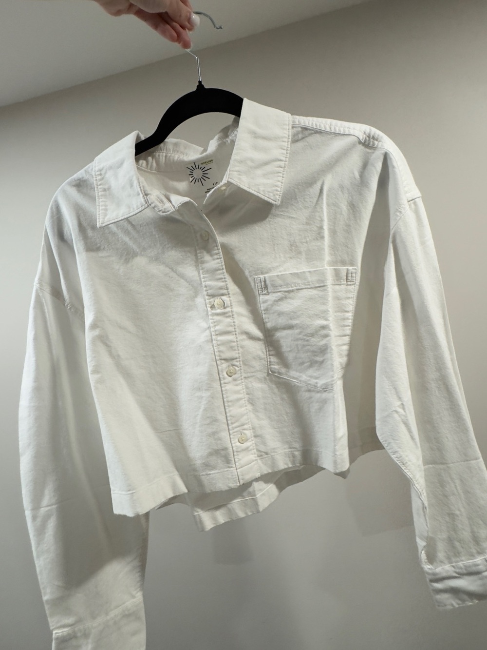 aerie White Cropped Button-Up Shirt
